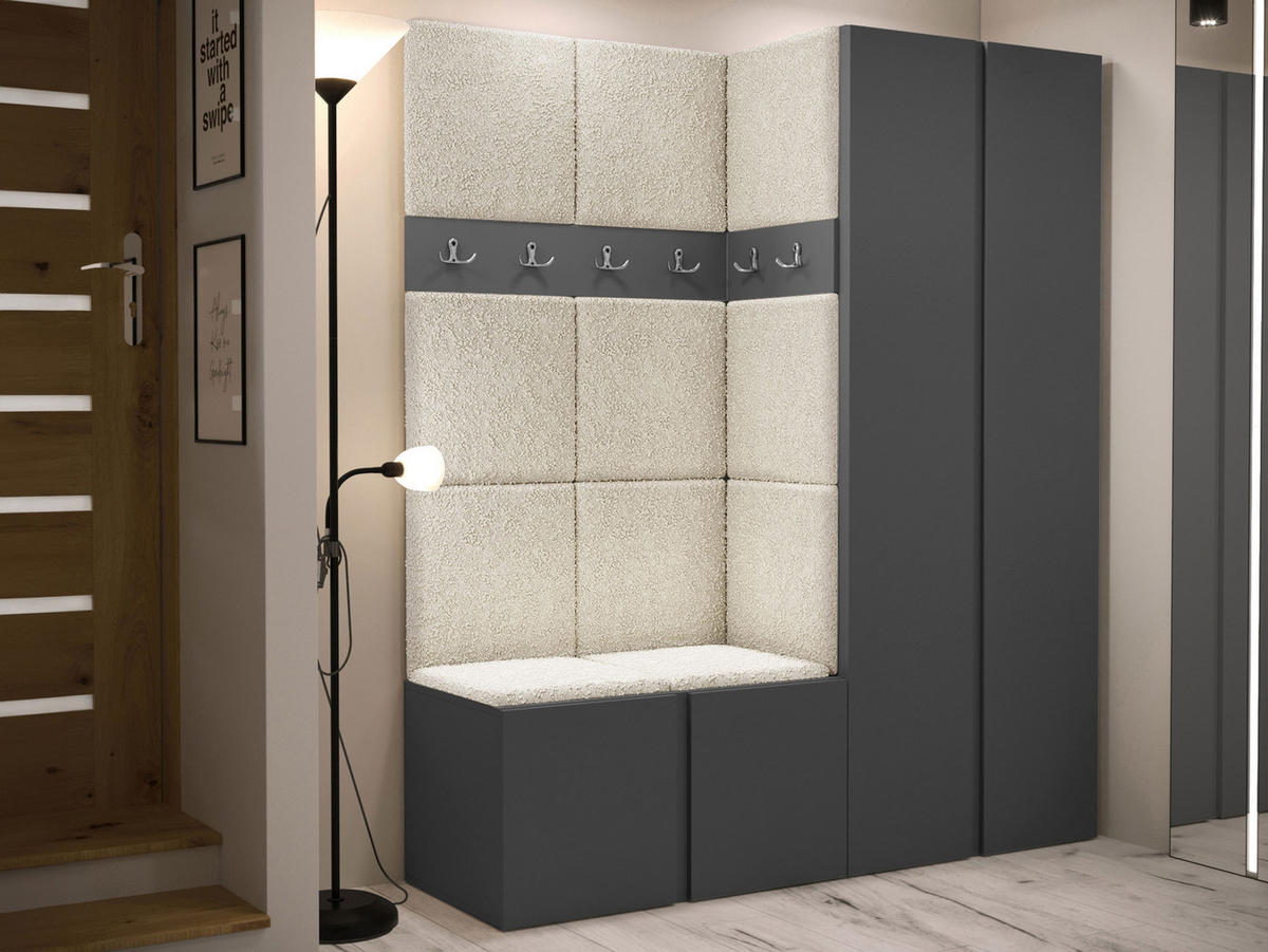 GARDEROBEN-SET Orion III - Creme/Graphitfarben, Holzwerkstoff/Kunststoff (158/186/46cm) - MIRJAN24