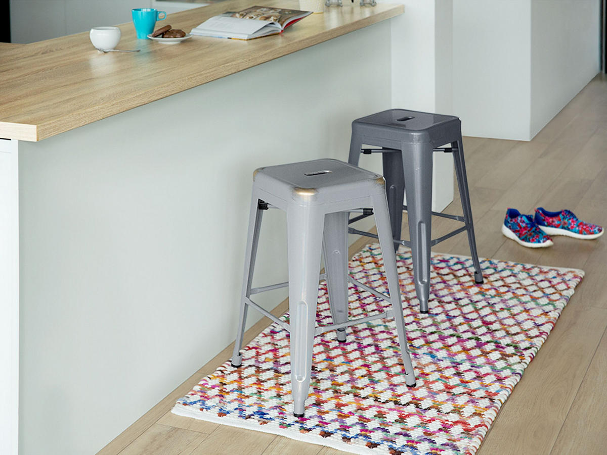 HOCKER 2er-Set Metall Grau Cabrillo - Grau, Metall (40/60/40cm) - Beliani