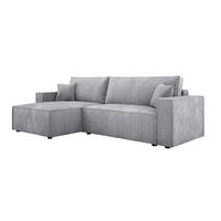 ECKSOFA POSO XL UNIVERSAL, Schlaffunktion und Lattenrost - L-Form, Cord, Federung auf Wellfedern, 274x143x83 cm, Links Silver - Silberfarben, Holz/Textil (277/143cm) - DomoHome