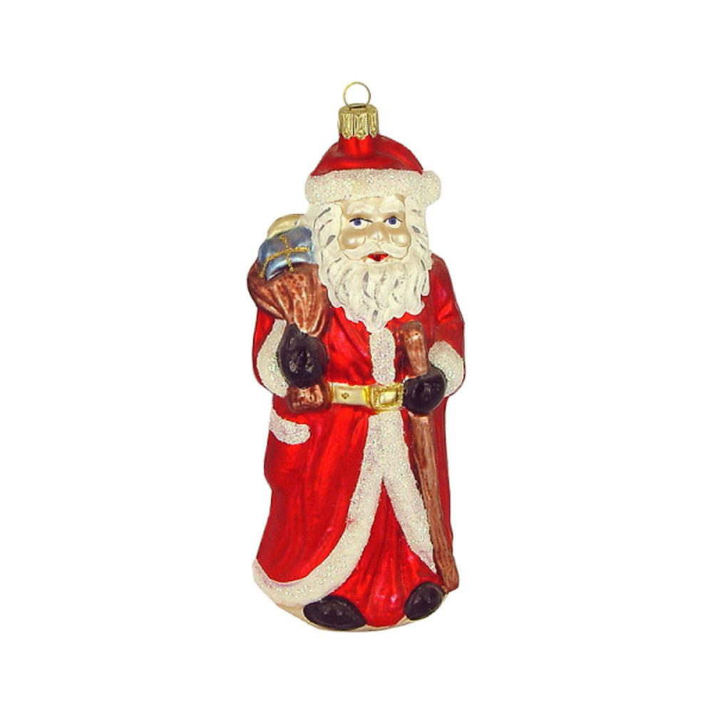 CHRISTBAUMSCHMUCK Weihnachtsmann mit Stock und Mantel rot 16 cm - Multicolor, Metall (0.1/16/0.1cm)