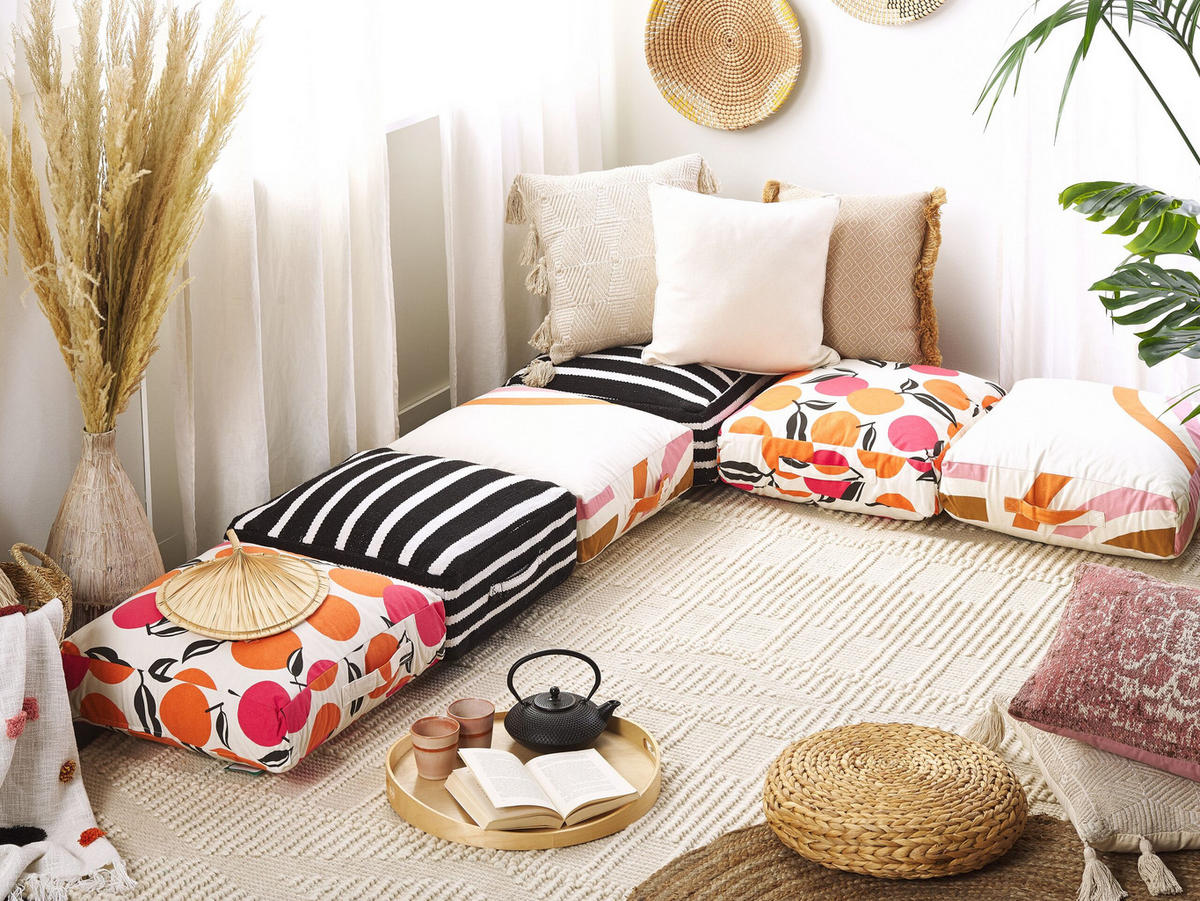 BODENKISSEN Settat 50/50/20 cm - Schwarz, Naturmaterialien/Textil (50/20/50cm) - Beliani