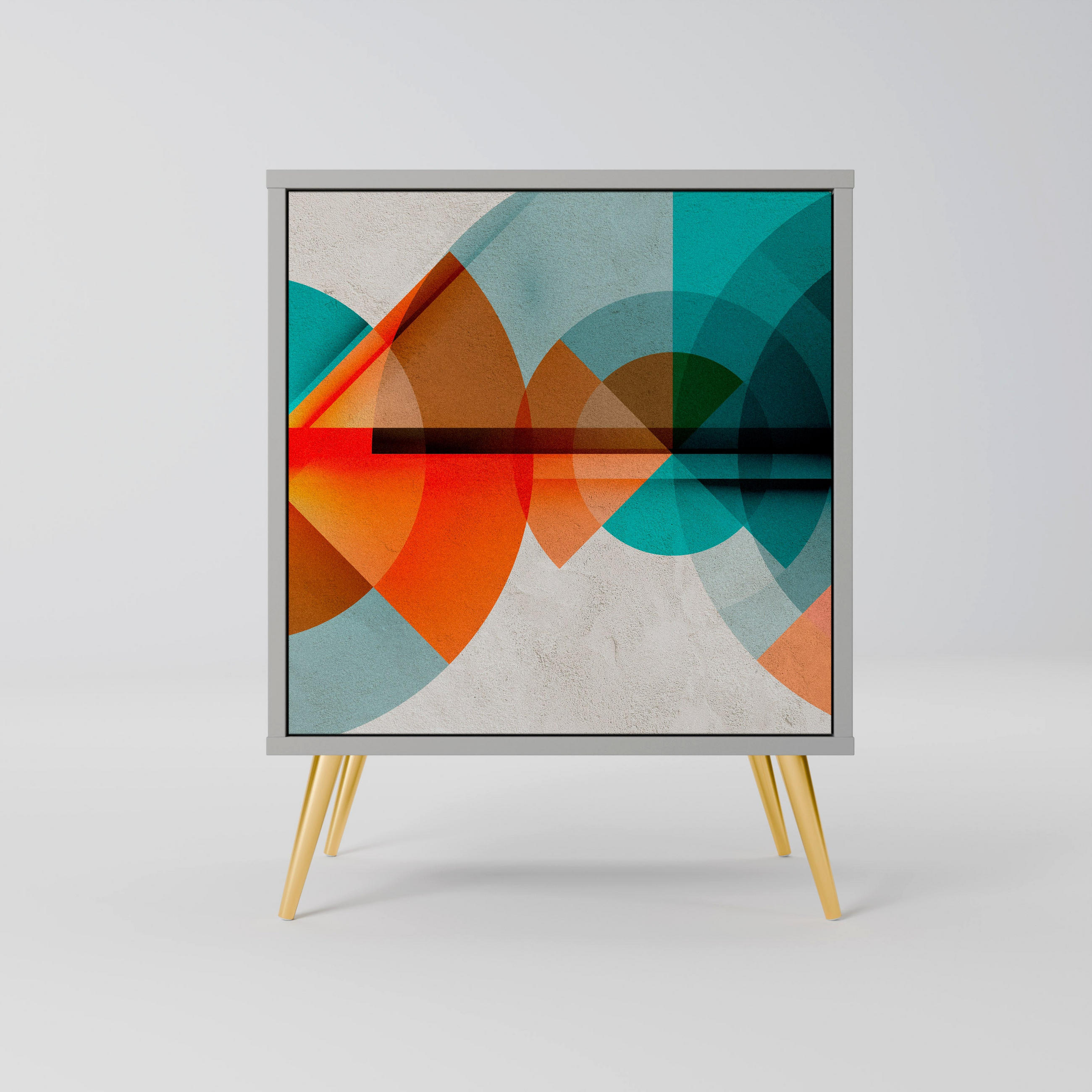 SIDEBOARD CIRCULAR RHAPSODY, Grau, 57,5x42x75,5 cm, Goldfarbene Metallfüße - Goldfarben/Multicolor, Holzwerkstoff/Metall (57.5/75.5/42cm) - SpaceRebels