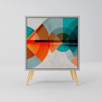 SIDEBOARD CIRCULAR RHAPSODY, Grau, 57,5x42x75,5 cm, Goldfarbene Metallfüße - Goldfarben/Multicolor, Holzwerkstoff/Metall (57.5/75.5/42cm) - SpaceRebels