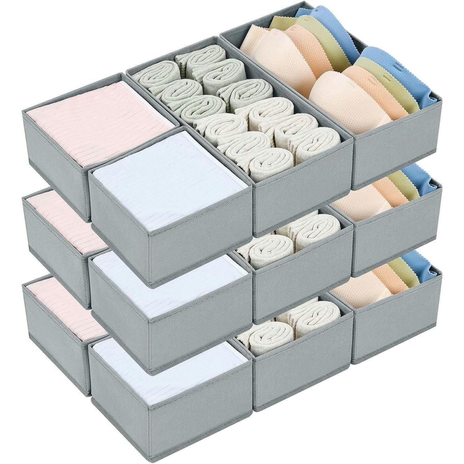 SCHUBLADEN Organizer für Kleiderschrank, 12-teiliges Set Grau - Grau, Textil (15/9/30cm)
