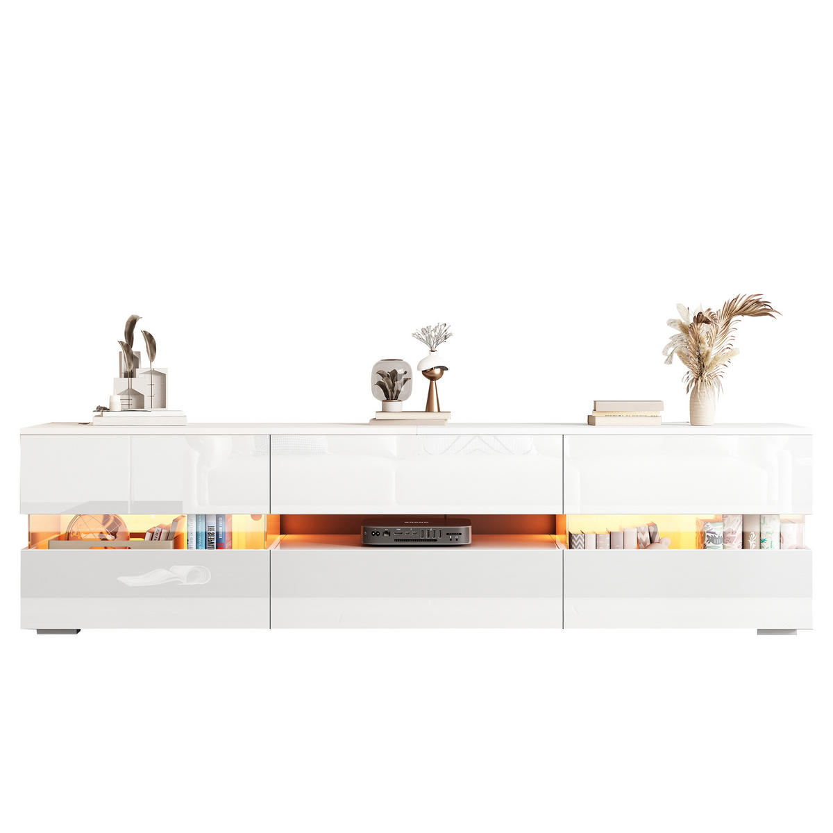 TV-ELEMENT160X39X45CM HochglanzWeiß LEDBeleuchtung PushtoOpen 70Zoll - Weiß, Holz (49/19/92cm) - Raelunyi