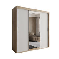 SCHIEBETÜRENSCHRANK OTARIO, 3-türig Kleiderschrank mit 1 Spiegel, Moderne Garderobe, Schrank in Größe: 180 x 205 x 60 cm - Weiß/Braun, Holzwerkstoff (180/205/60cm) - O-Sofa