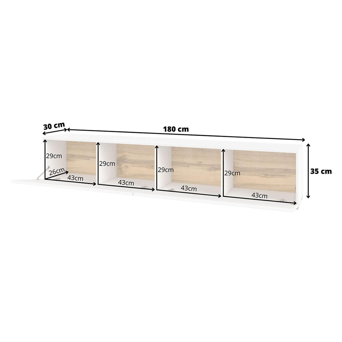 TV STOLÍK Glora Biela - biela, kompozitné drevo (180/30/35cm) - Petits-meubles