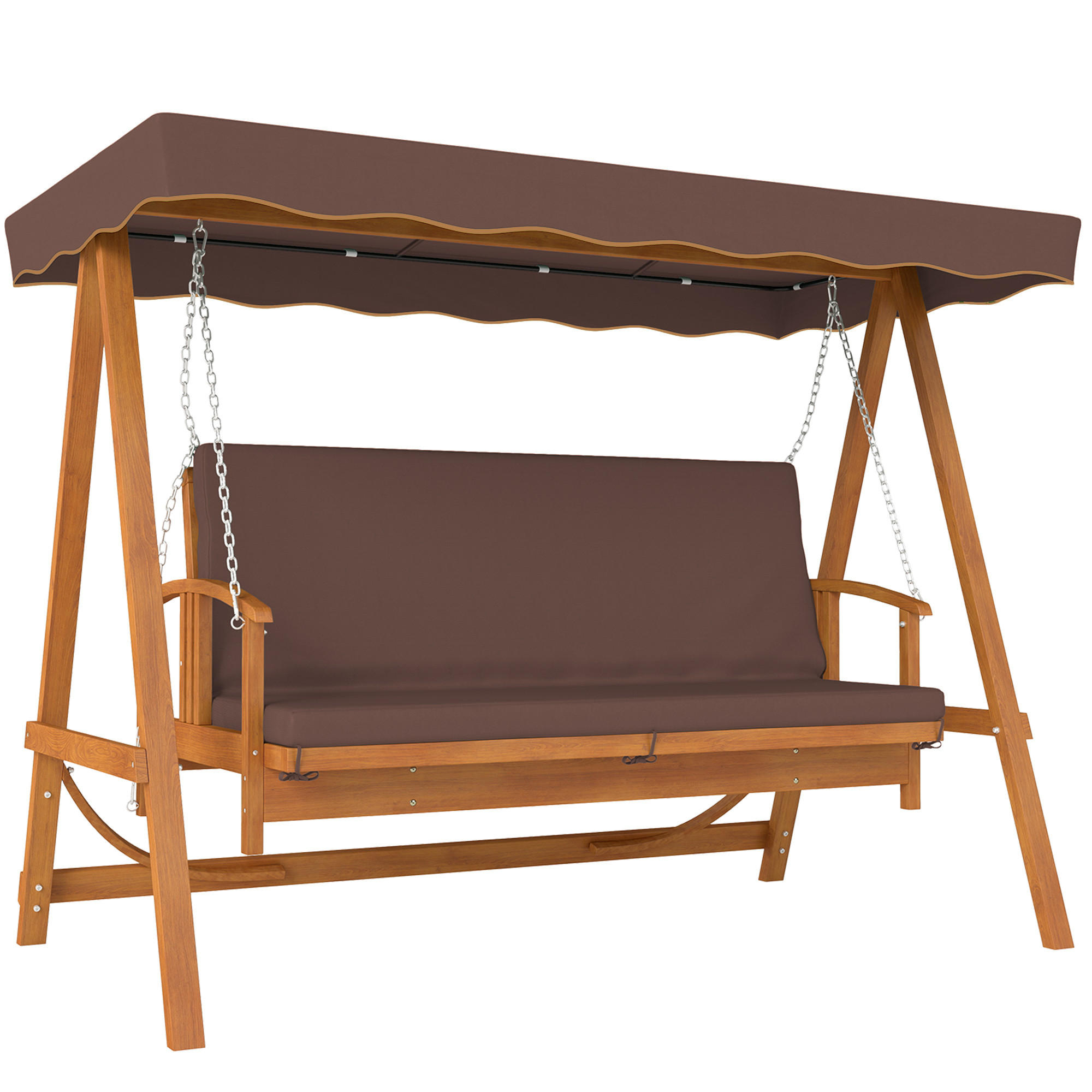 HOLLYWOODSCHAUKEL DE-07043 3-Sitzer, Echtholz, mit Liegefunktion Braun - Braun, Holz (236/181/130cm) - ComfortXL