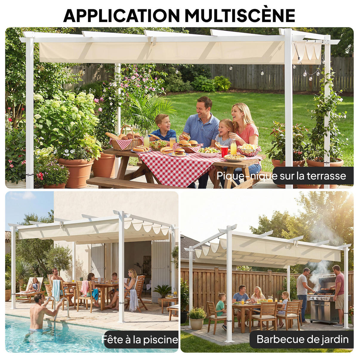 PERGOLA DE-12727 390/297/227 cm ausziehbar mit Magnet und Drainage Beige - Beige, Metall (297/227/390cm) - ComfortXL