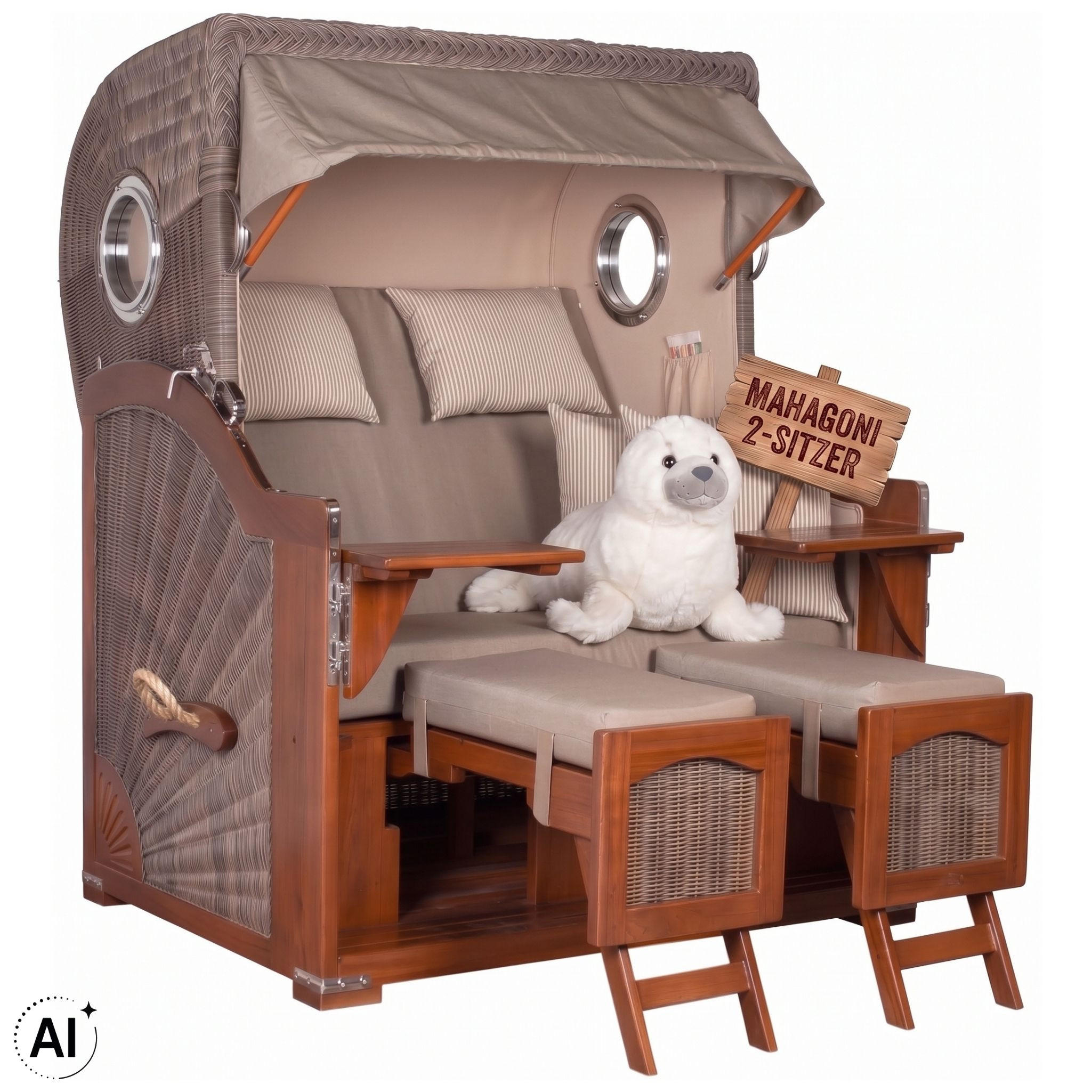 STRANDKORB 2-Sitzer Düne Mahagoni 534 - Beige/Braun, Holz (125/170/80cm) - Mr. Deko