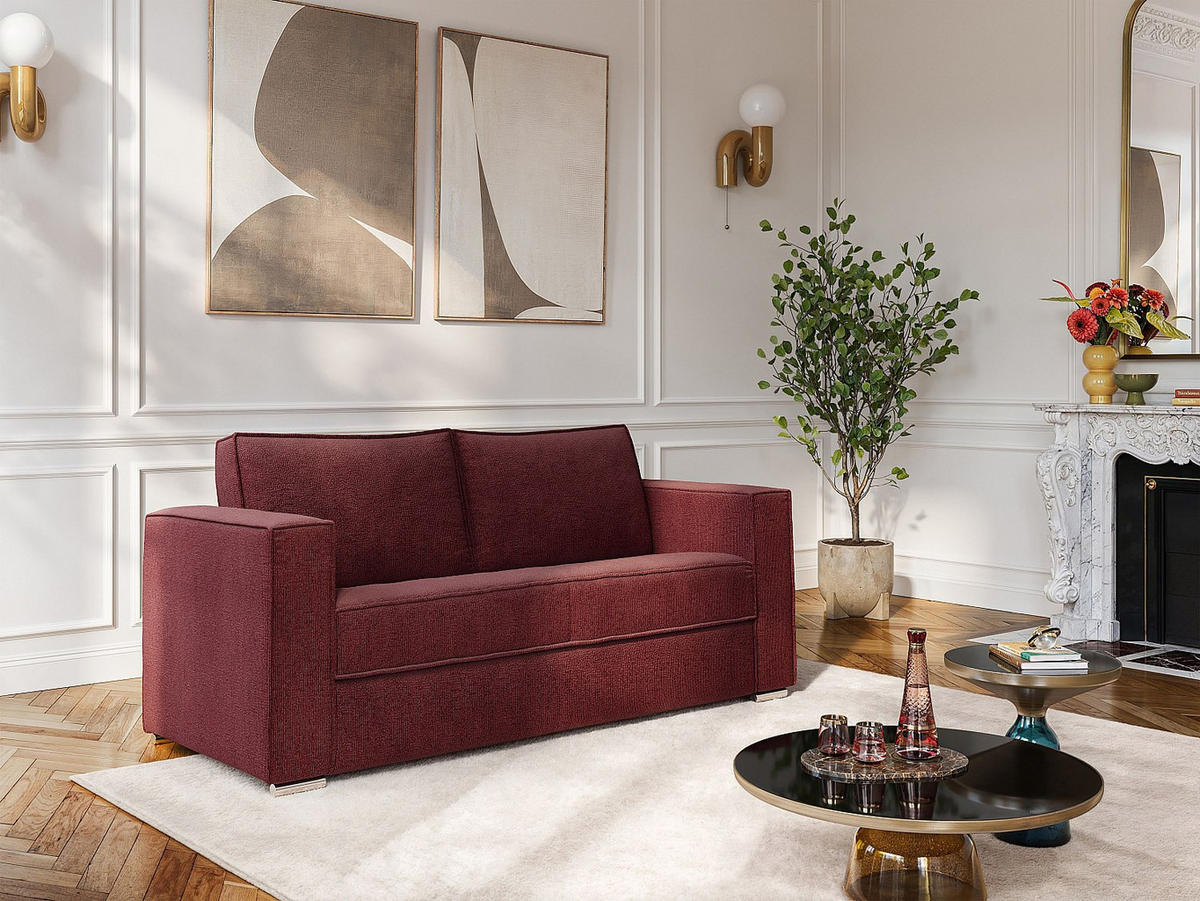 SCHLAFSOFA - 3 Personen - Stoff - Bordeaux - - Bordeaux, Textil (195/90/223cm) - Vente-Unique
