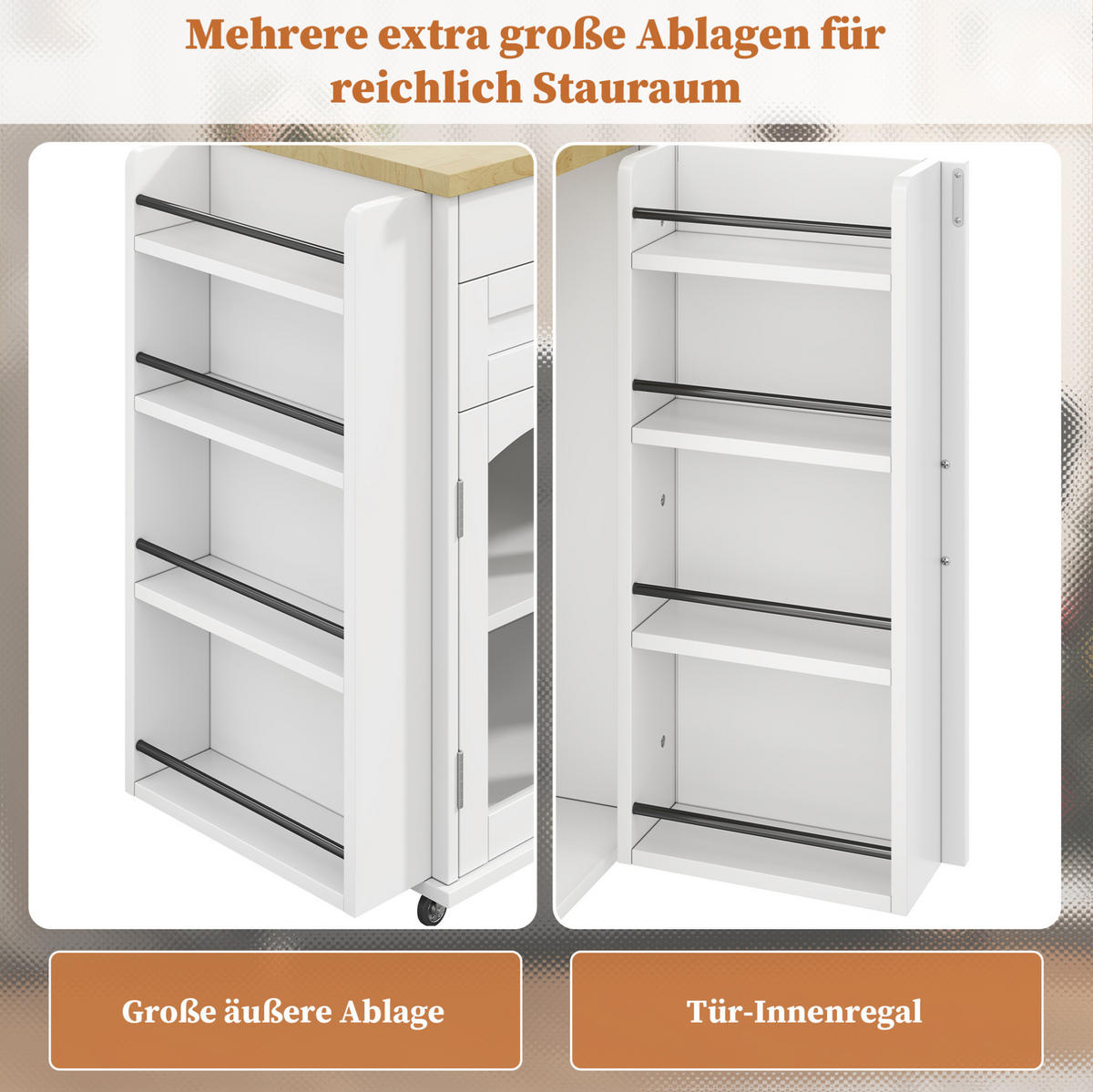 KÜCHENINSEL 120/70/90 cm Natur/Weiß aus MDF mit Klappplatte - Naturfarben, Holzwerkstoff (138/90/70cm) - OKWISH