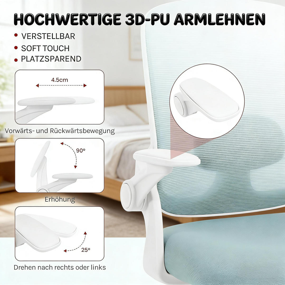 DREHSTUHL DE-40870 mit hoher Rückenlehne und 3D-Armlehnen Blau - Blau, Metall (63.5/117.5/47cm) - ComfortXL
