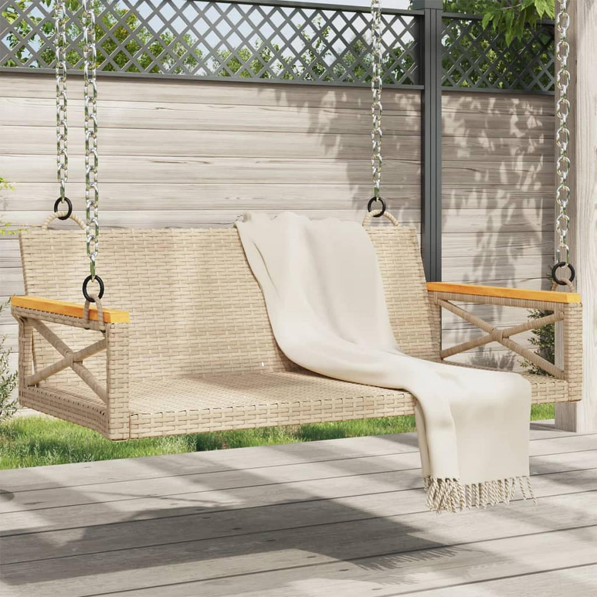 HÄNGEBANK Beige 109x62x40 cm Poly Rattan - Beige, Kunststoff (109/40/62cm) - furnicato