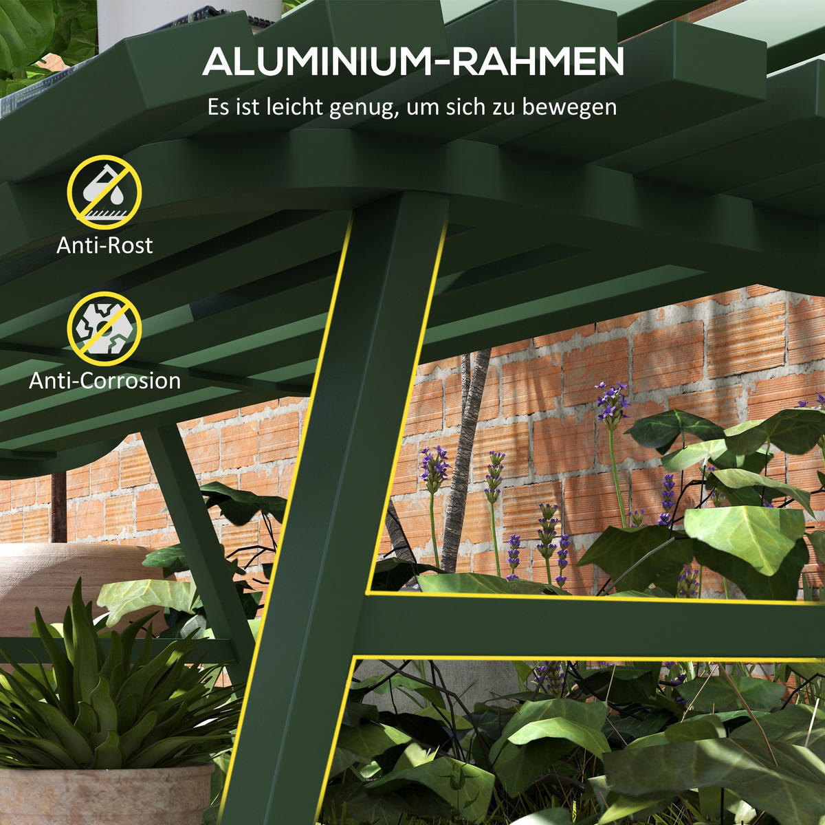 PARKBANK, mit Rückenlehne, 2 Sitzer, 123 x 67 x 79 cm, Alu, Grün - Grün, Metall (123/79/67cm) - Outsunny