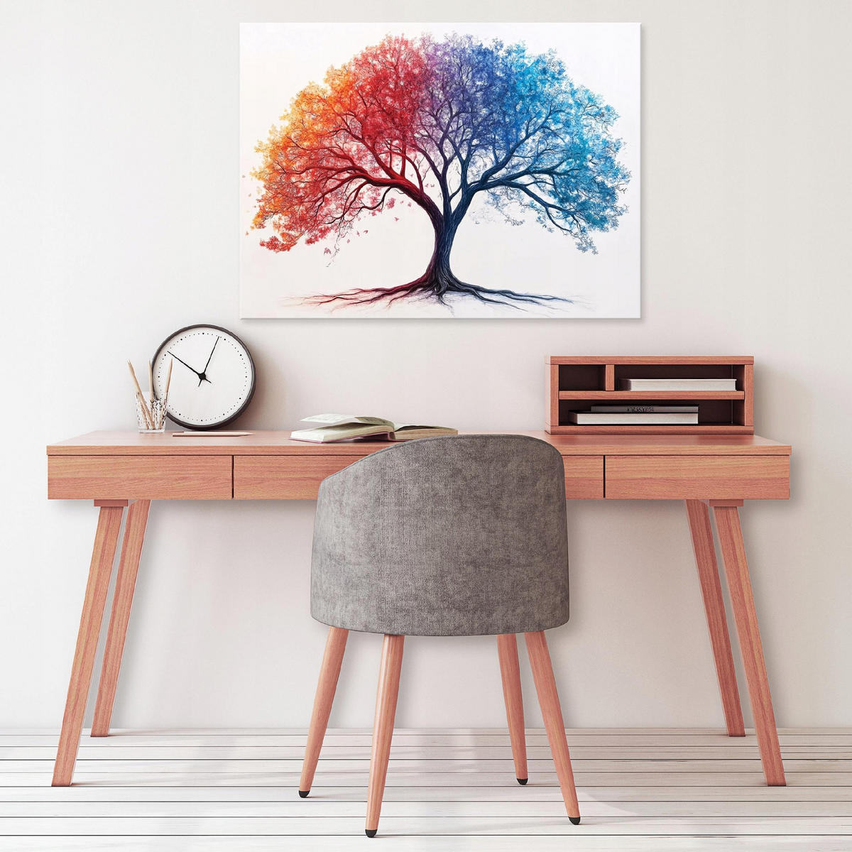 LEINWAND BILDER Abstrakt Baum Grau Bunt Modern 120x80 - Multicolor, Holzwerkstoff (120/80cm) - Wallarena