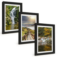 BILDER SET 3er Set - 20x30 cm Schwarzer Rahmen - Wasserfälle, Berge, Wolken, Herbst - Schwarz, Kunststoff (20/30cm) - TULUP