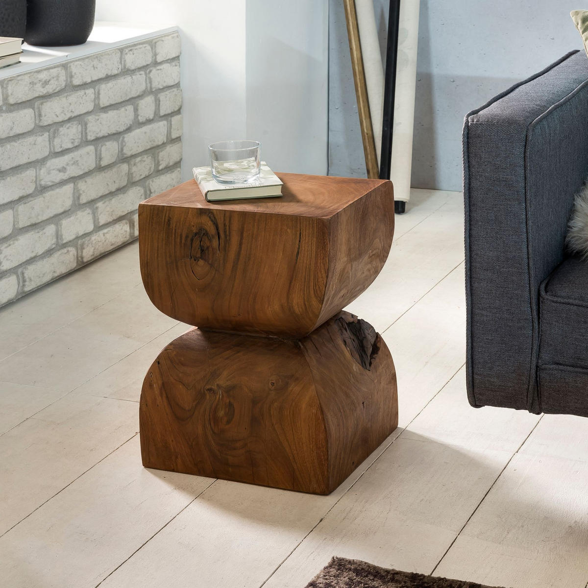 BEISTELLTISCH – Massivholz Natur abgerundete Ecken 30x45x30 cm - Braun, Holz (30/30/45cm) - KADIMA DESIGN
