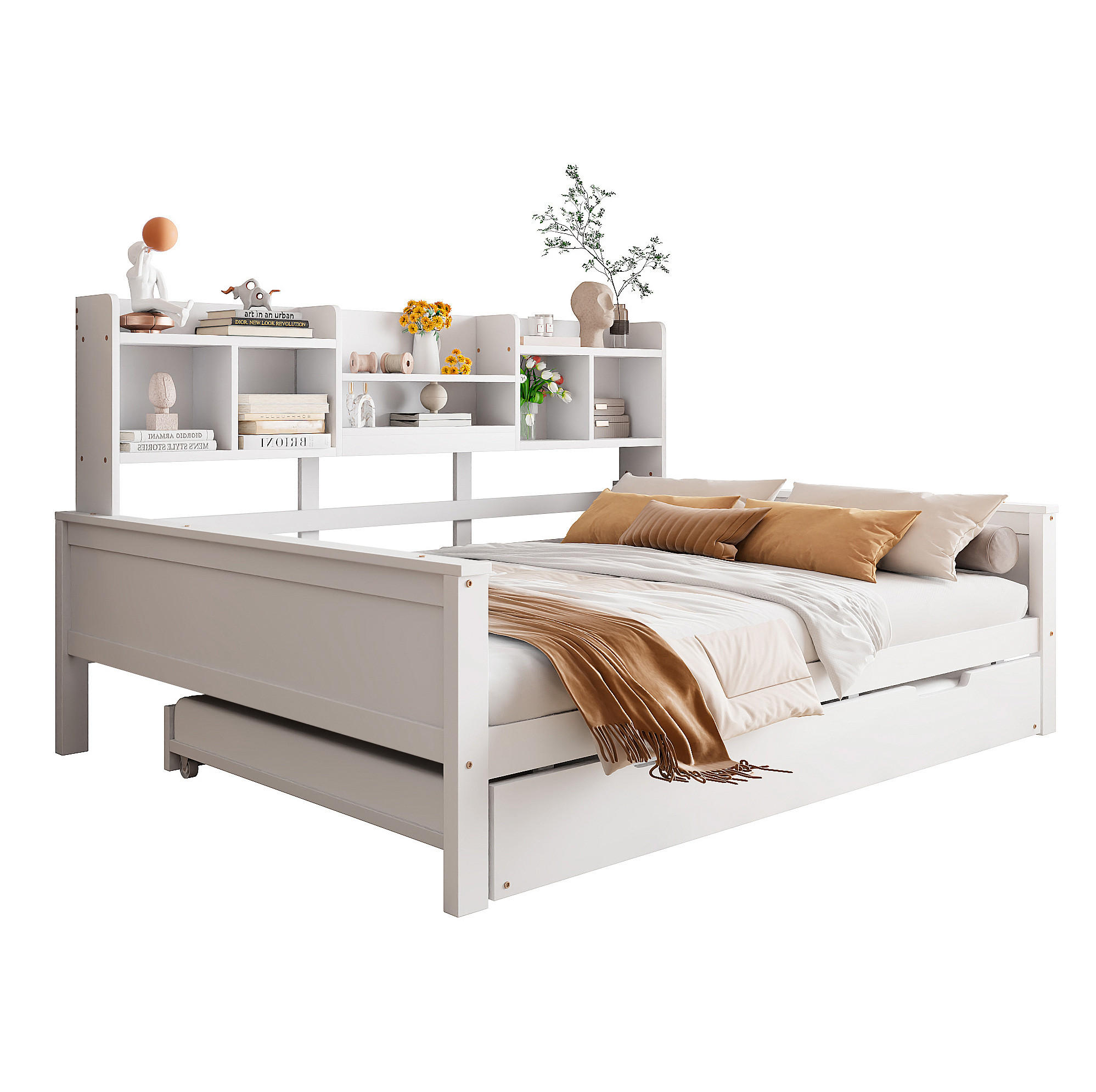 MULTIFUNKTIONSBETT 140/200 cm mit Ausziehbett, Stauraum und Lattenrost aus Kiefern , Weiß - Weiß, Holzwerkstoff (140/200cm) - Redom
