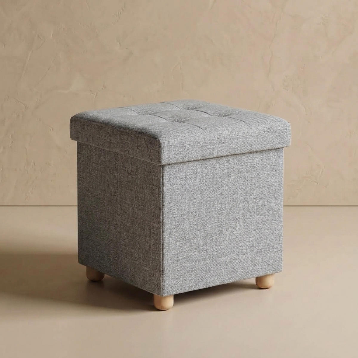 POUF mit Stauraum auf hölzernen Beinen 38/38/38 cm - Grau, Textil (38/38/38cm) - SCENA LIVING