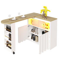 BARTISCH 135-205/39/100 cm in Weiß mit Stauraum und LED - Weiß, Holzwerkstoff (135/39/100cm) - BEAOK