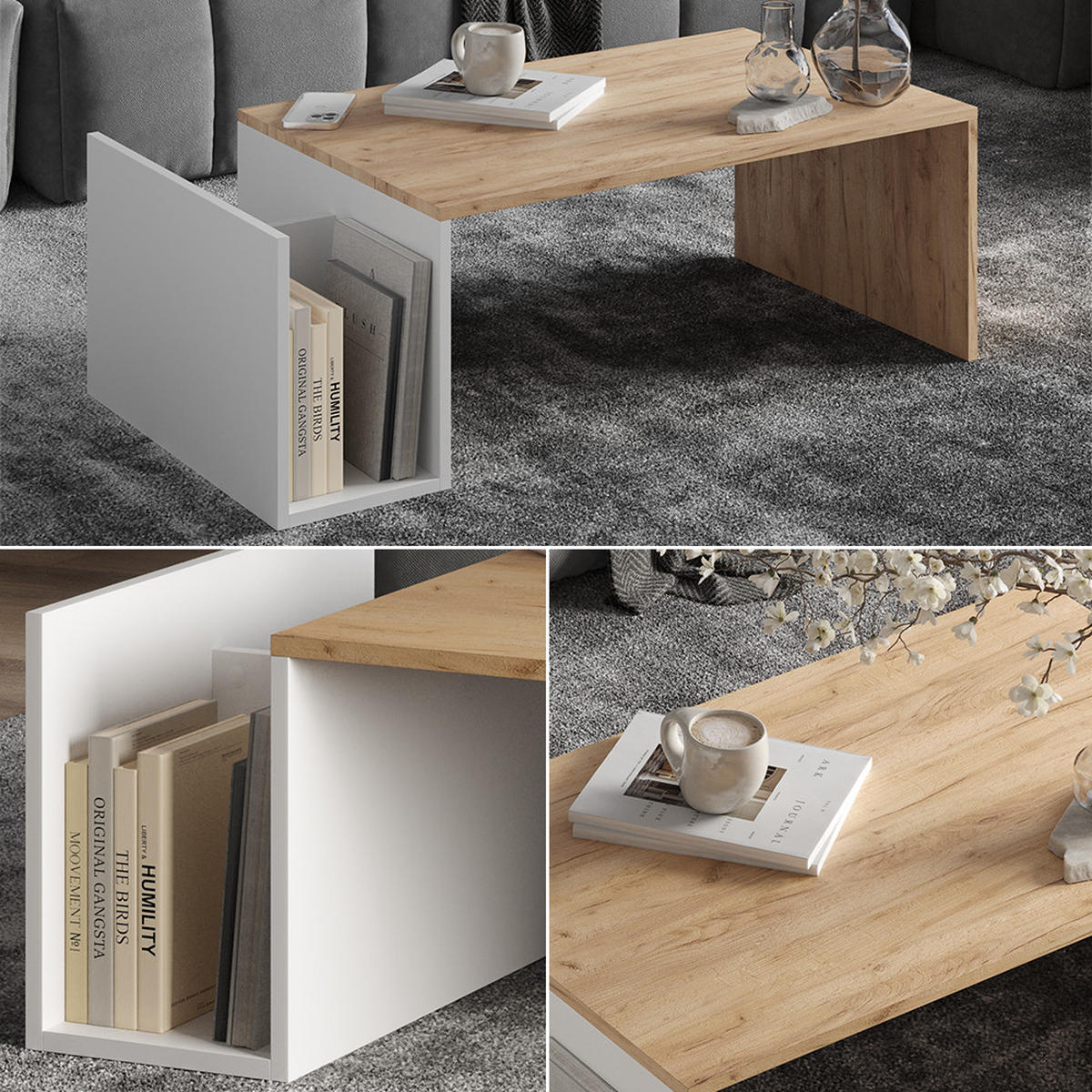 COUCHTISCH Avento Goldkraft Eiche/Weiß 100 x 50 cm - Honigeiche/Weiß, Holzwerkstoff (50/100/32.9cm) - Vicco