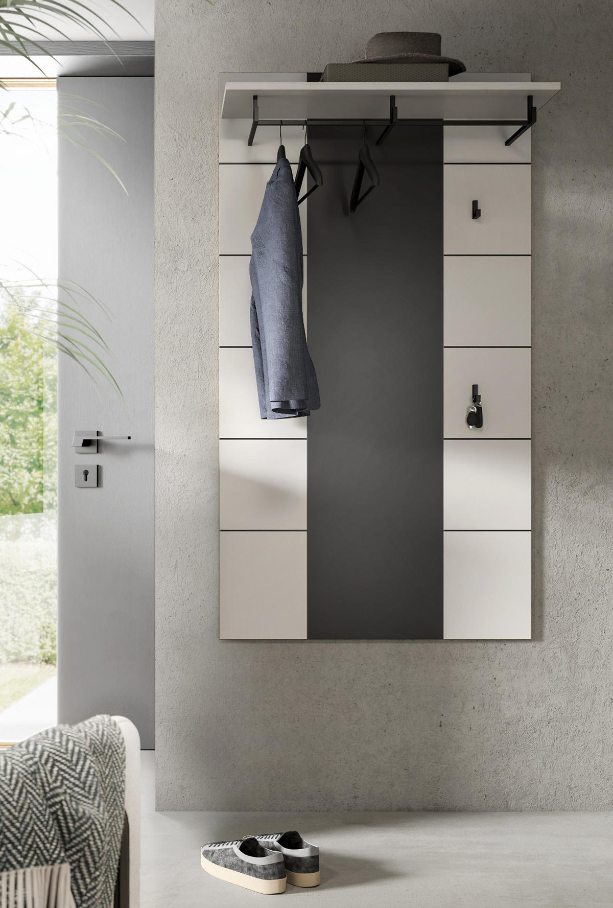 GARDEROBENPANEEL in weiß, grau, Wandgarderobe 80 x 141 cm, Cooper - Weiß/Grau, Holzwerkstoff/Metall (80/141/141cm) - Inn.Furn