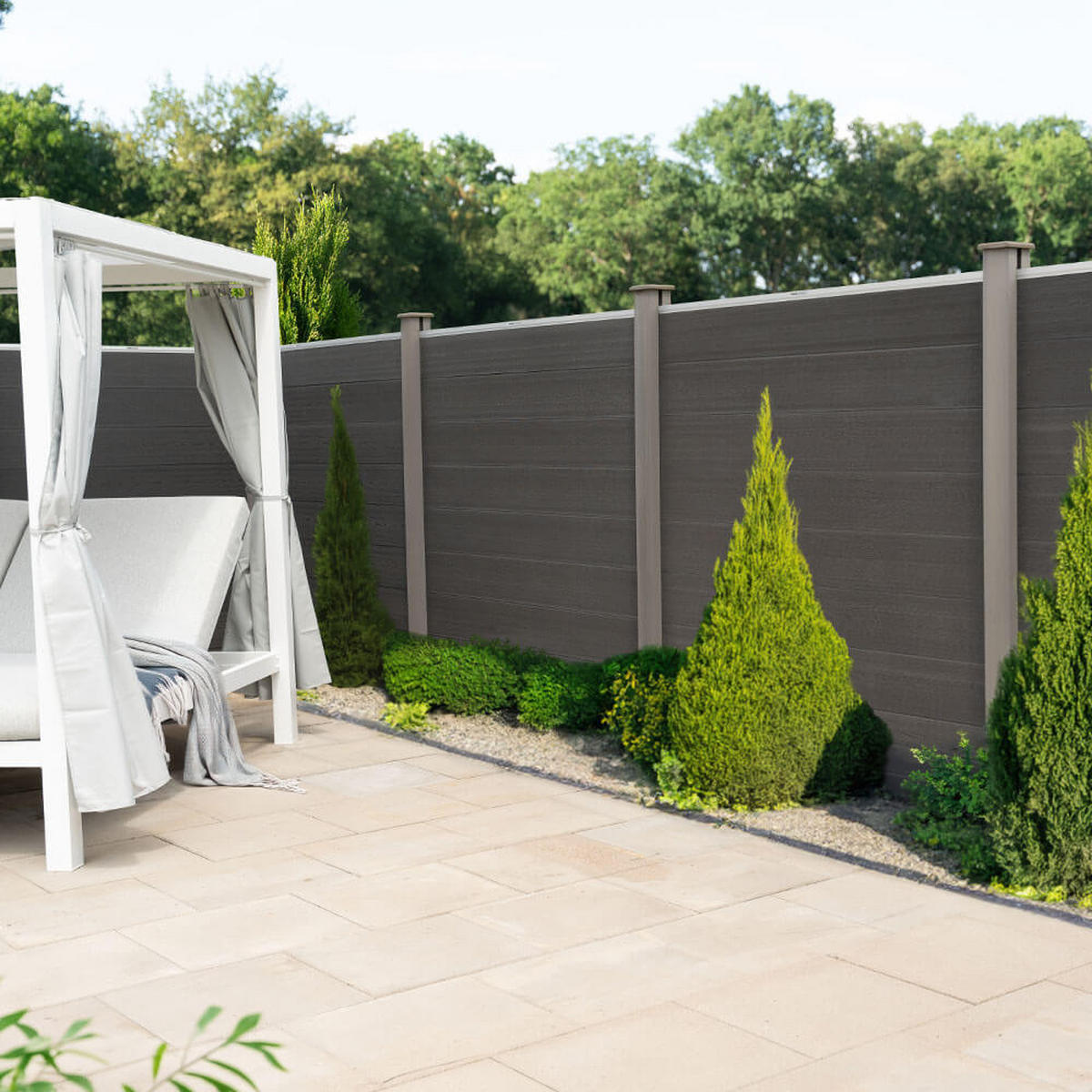 SICHTSCHUTZZAUN CALLADO - 1 x Element + 2 x Pfosten, ohne Schrägelement - Anthrazit, Kunststoff (170/180cm) - Home Deluxe