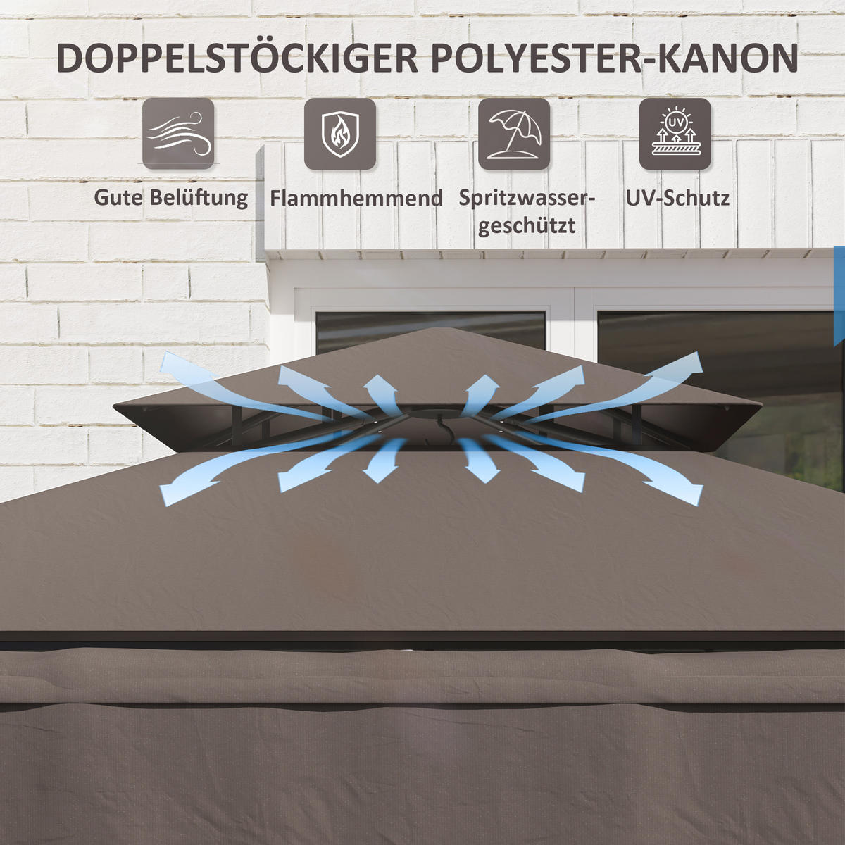 GRILLPAVILLON 242x 149x 248 cm - Beige, Metall (149/248/242cm) - Outsunny