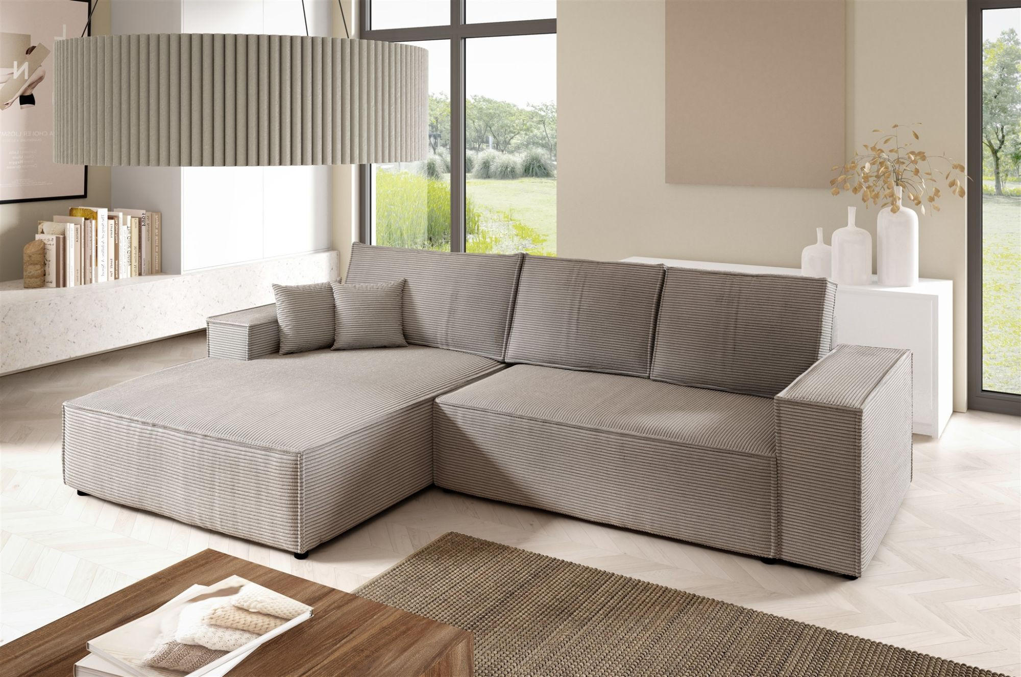 ECKSOFA Corunia In Poso - Hellbraun, Holzwerkstoff/Textil (294/185cm) - Fun Möbel