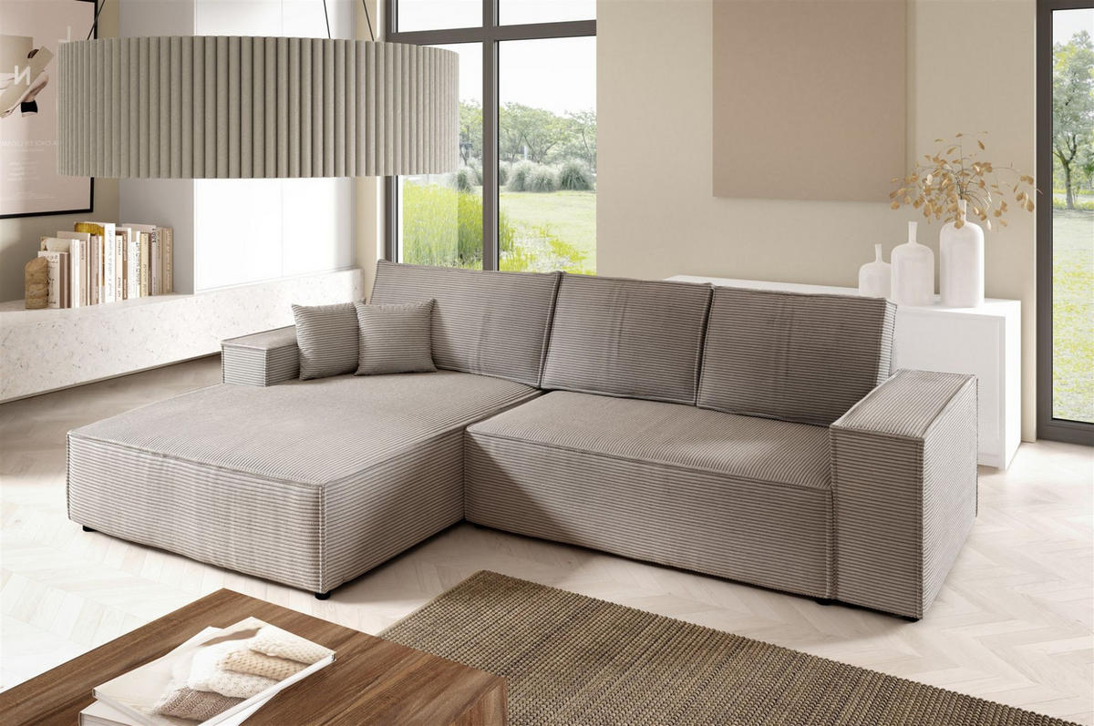 ECKSOFA Corunia In Poso - Hellbraun, Holzwerkstoff/Textil (294/185cm) - Fun Möbel