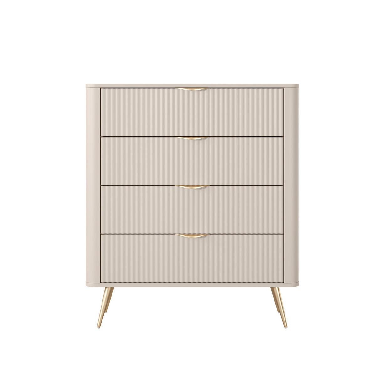 KOMMODE Flore 88 cm Beige / Gold - mit 4 geriffelten Schubladen - Beige/Gelb, Holz/Holzwerkstoff (88/101/38cm) - Ravio