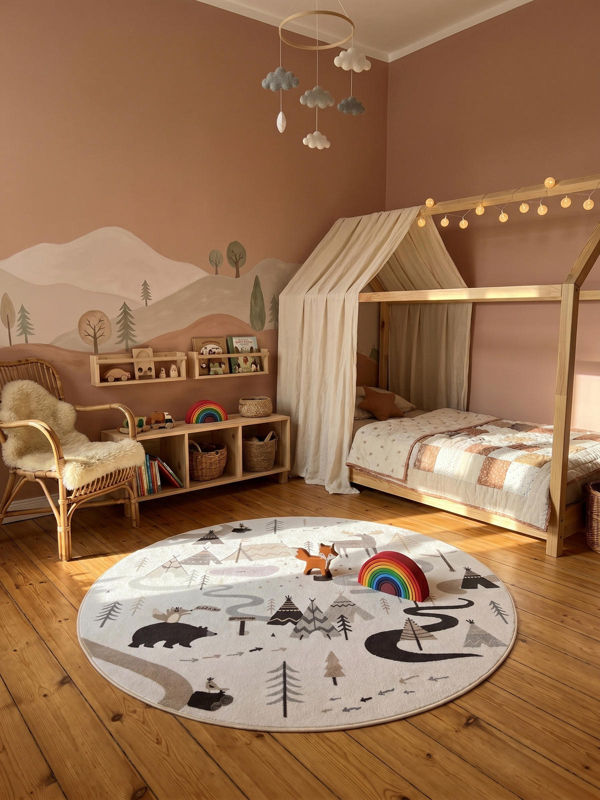 SPIELTEPPICH Waschbar TINO in Creme, mit Waldtier-Motiv, Ø 200 cm - Beige, Textil (200/200cm) - KADIMA DESIGN