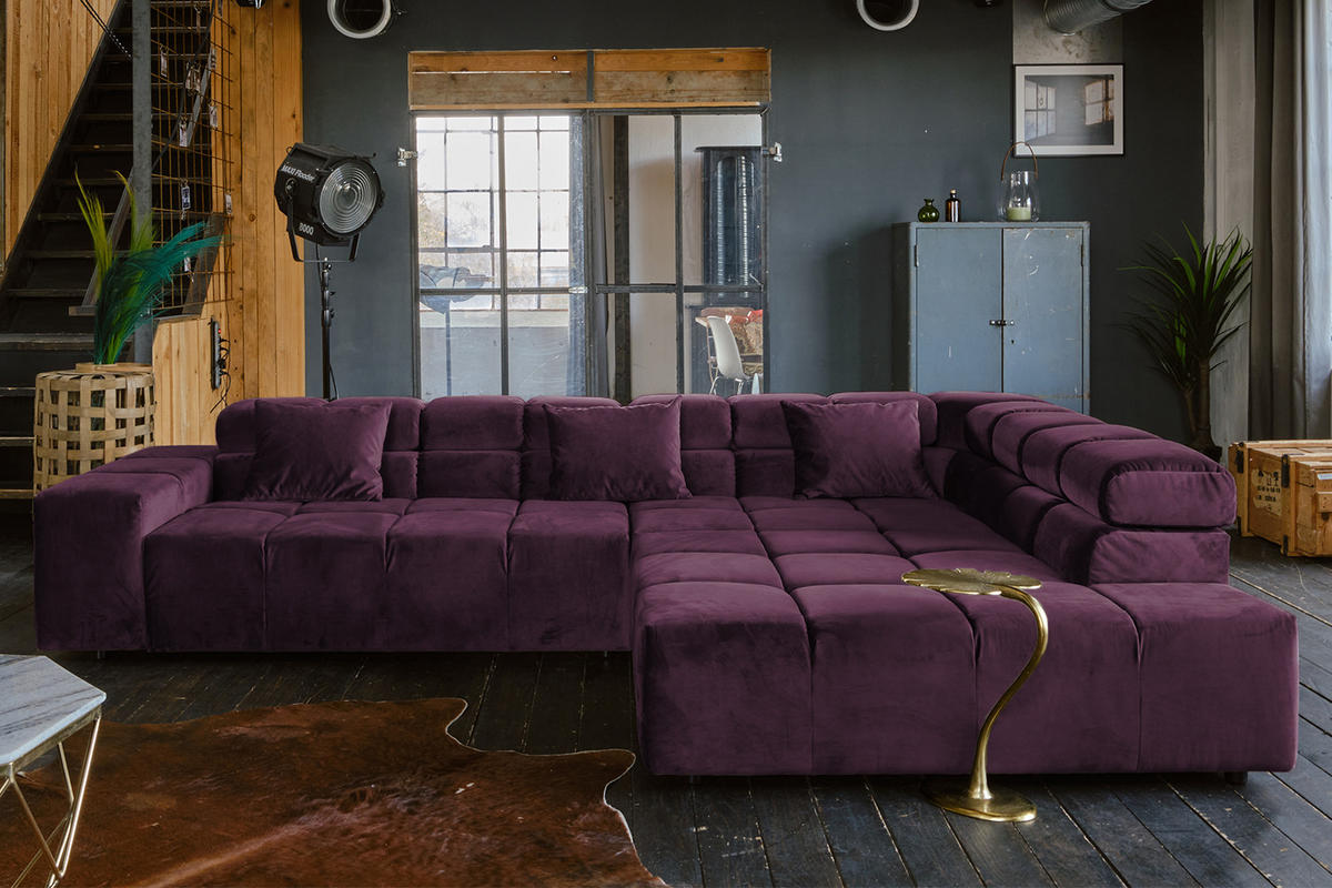 ECKSOFA MIT MOTORISCHEM SITZVORZUG NEVADA Violett Velvet - Violett/Schwarz, Textil (319/215cm) - KAWOLA