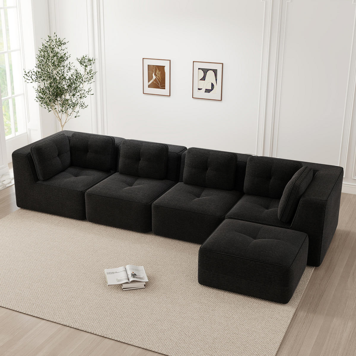 ECKSOFA 386/177/69 cm schwarz aus Cord mit modularem Design und rutschfestem Standfuß - Schwarz, Textil (177/386cm) - OKWISH