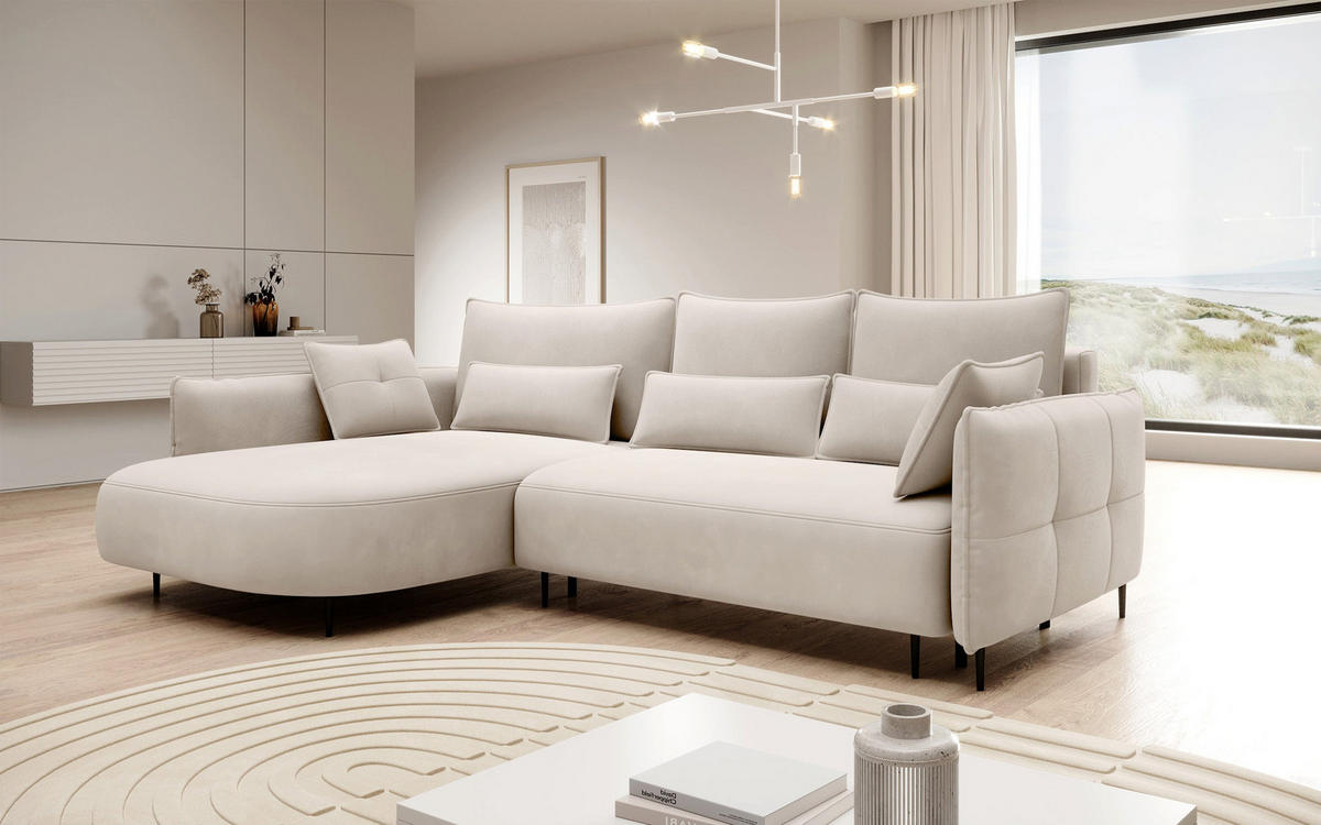 ECKSOFA Oblivio Cremeweiß Velours - Creme/Schwarz, Textil/Metall (285/200cm) - Selsey
