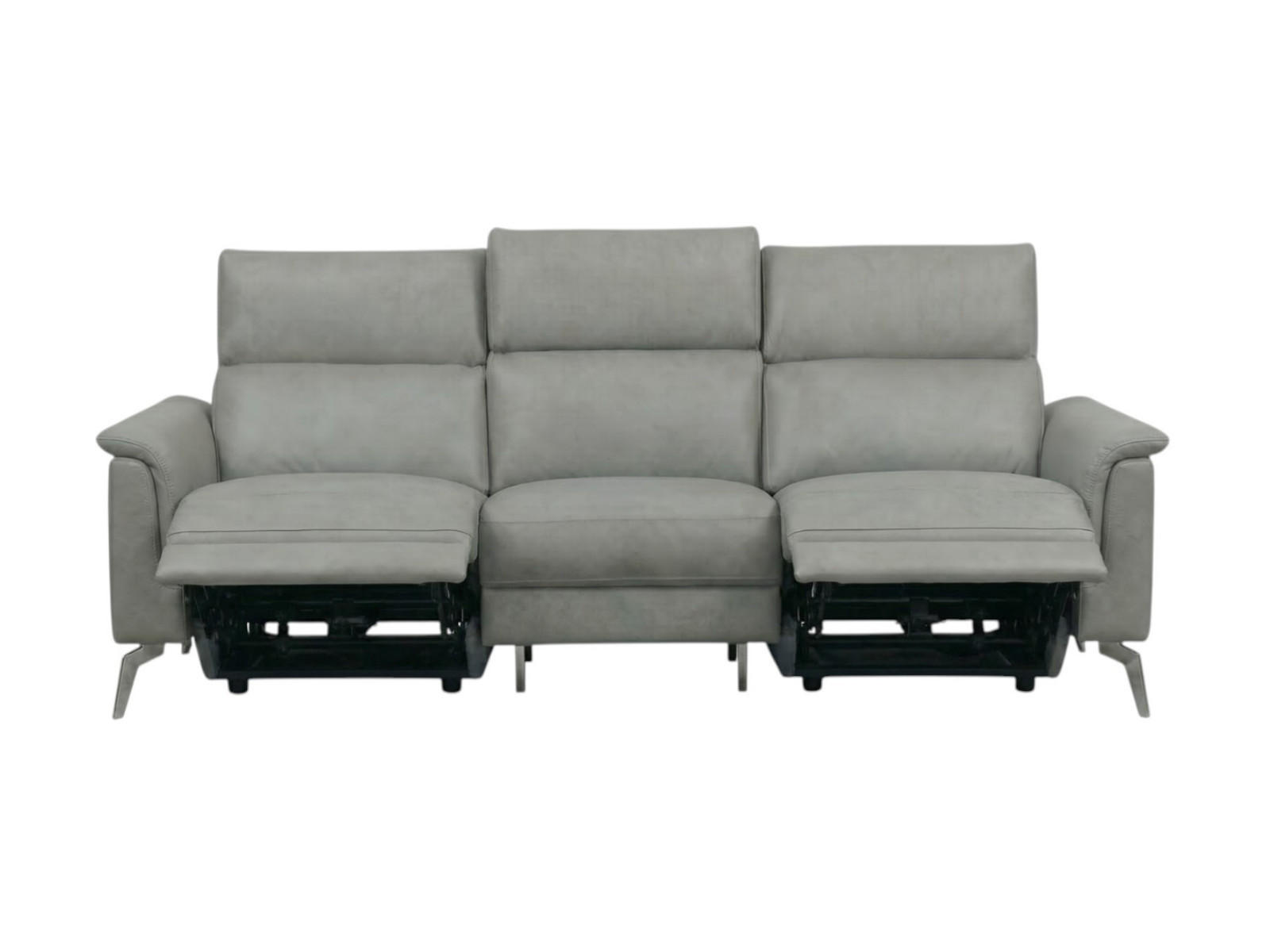 3-SITZER Sofa Borea Echtleder mit 2 x Relaxfunktion Perlgrau - Hellgrau, Leder/Metall (220/102/98cm)