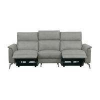 3-SITZER Sofa Borea Echtleder mit 2 x Relaxfunktion Perlgrau - Hellgrau, Leder/Metall (220/102/98cm)