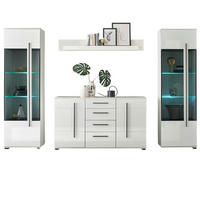 WOHNWAND Hochglanz weiß 4-teilig 290 cm, Wohnkombination modern, Soft-Close - Weiß Hochglanz/Schwarz, Glas/Holzwerkstoff (290/200/42cm) - Furn.Design