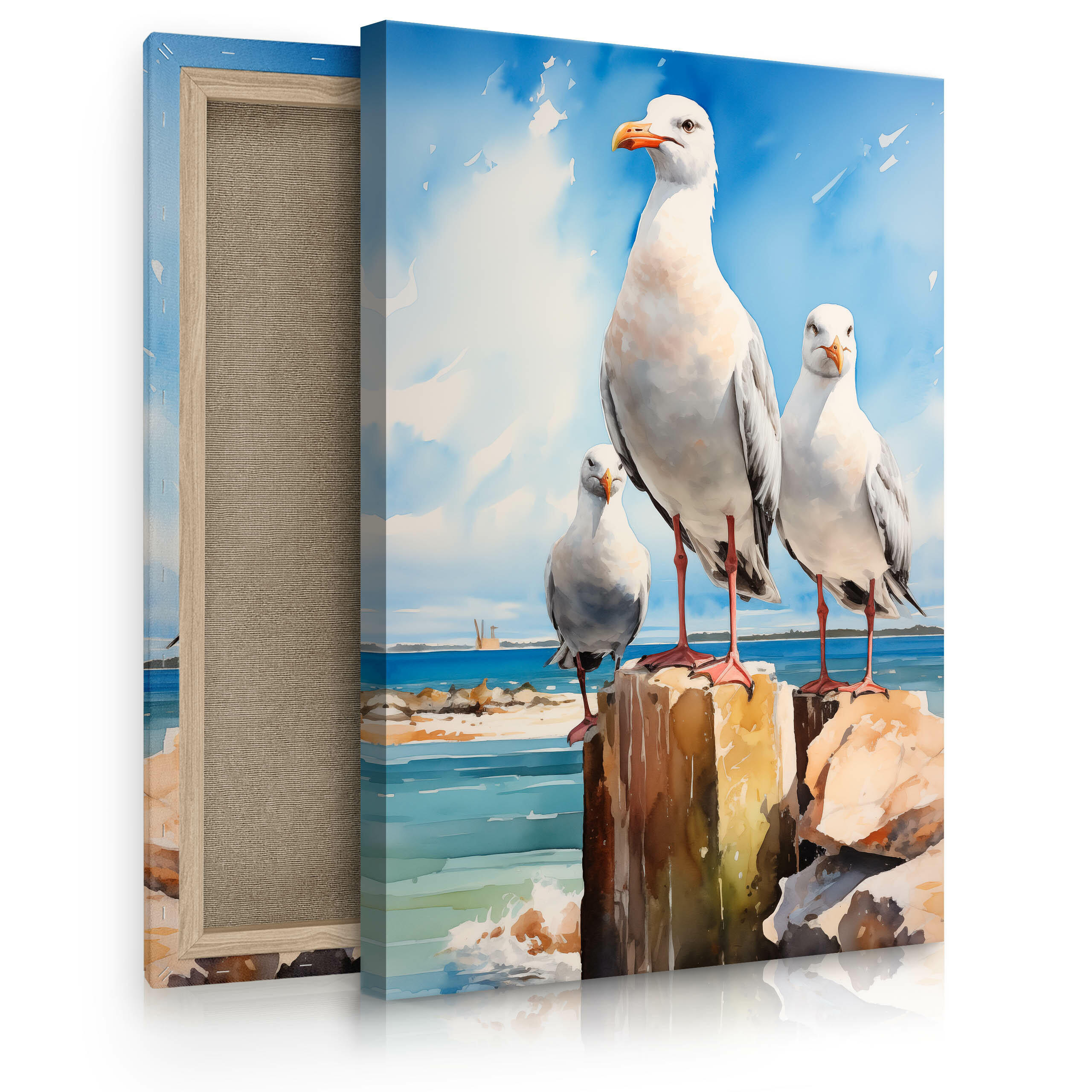 Thumbnail - Muralo Leinwandbild, Beige, Blau, Braun, Schwarz, Weiß, Textil, Kiefer, Tiere, Rechteckig, 70x100 cm, einfache und schne...