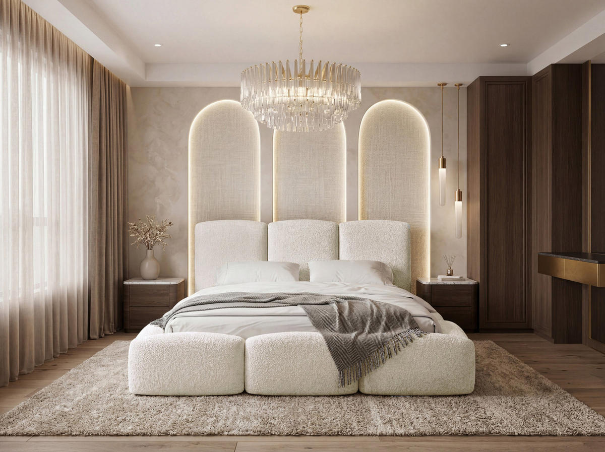 POLSTERBETT Harmony mit Bettkasten, Creme Boucle 120x200 cm - Birkefarben/Schwarz, Holzwerkstoff/Kunststoff (120/200cm) - WFL GROUP