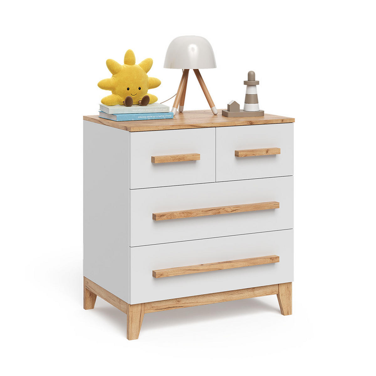 KOMMODE Malia Weiß/Artisan 80 x 88 cm mit 4 Schubladen - Hellgrau/Grau, Holzwerkstoff (80/88/53.4cm) - VitaliSpa