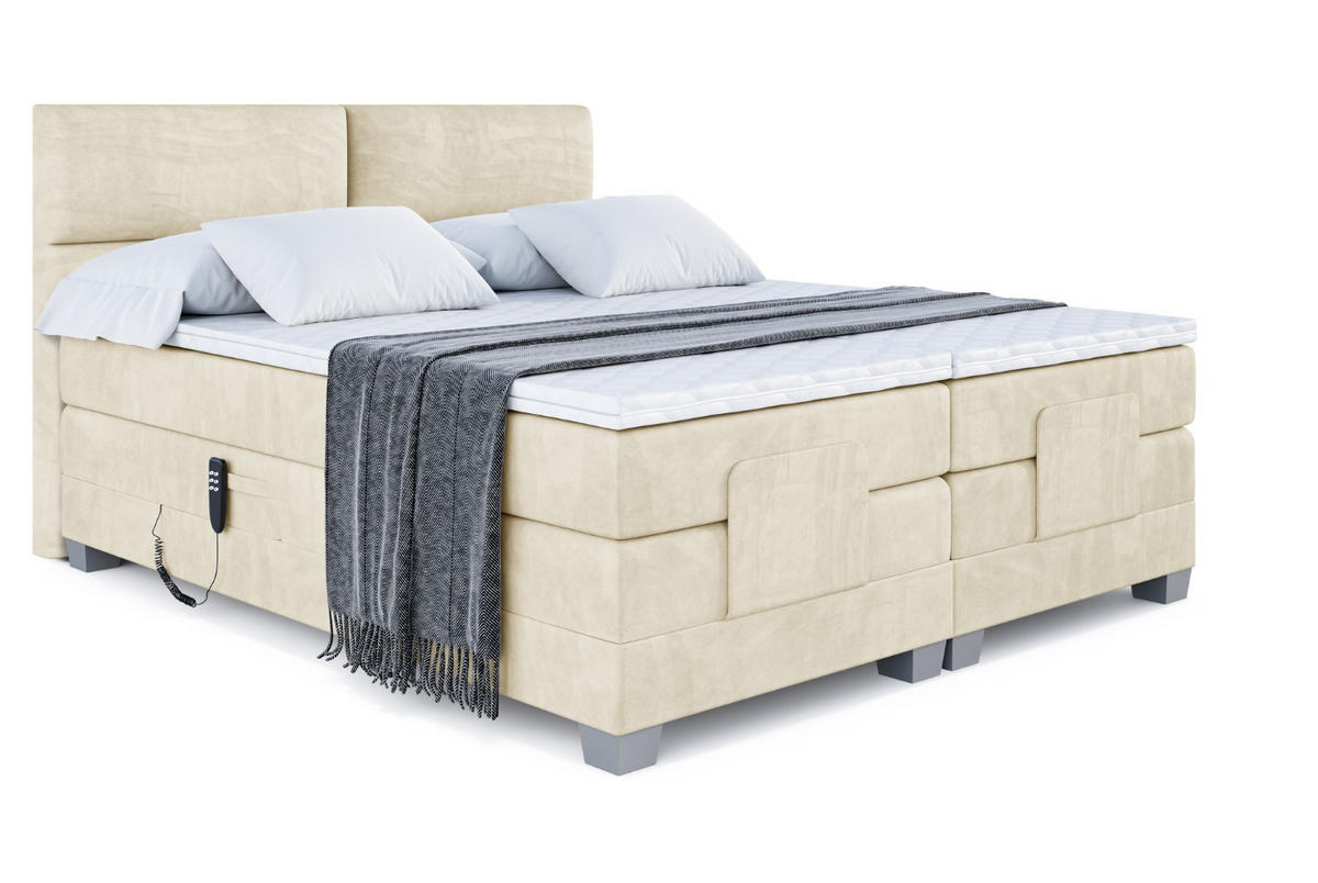 BOXSPRINGBETT elektrisch verstellbar mit 2 Matratzen H4/Taschenfederung MAYA EL 200 x 200 Beige - Beige, Holzwerkstoff (207/200cm) - ALTDECOR