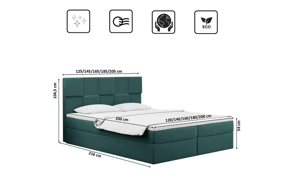 BOXBETT mit Bettkasten und Matratze CLARA Stoff Velvet Meeresfarbe 180x200 cm H2-Pocket - Mintgrün, Holz (180/200cm) - Kaiser Möbel