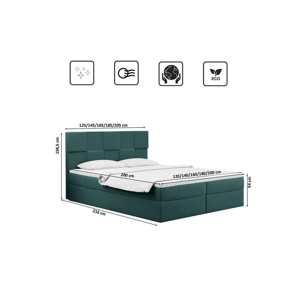 Thumbnail - Kaiser Möbel Boxbett, Mintgrün, Textil, H3, einzeln stellbar, 180x200 cm, Schlafzimmer, Betten, Boxspringbetten