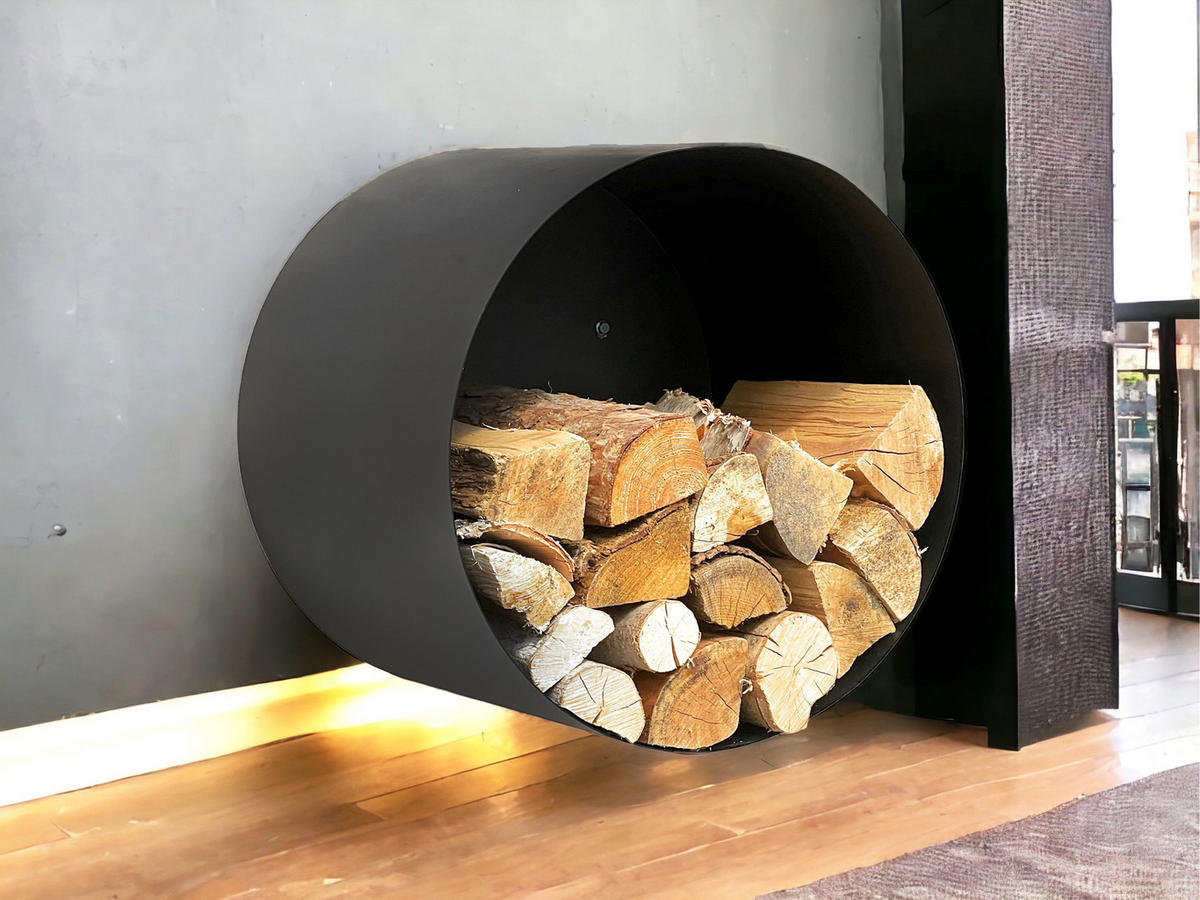 KAMINHOLZREGAL mit Rückwand Metall Schwarz Rund 50 cm - Schwarz, Metall (50/50/40cm) - DanDiBo