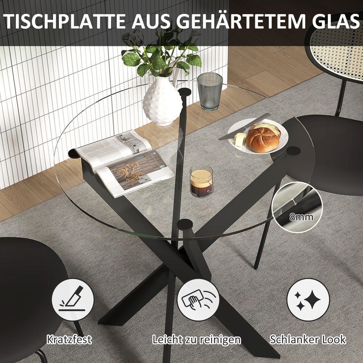 ESSTISCH Schwarz 70.0/70.0/75.0 - Schwarz, Glas (70/70/75cm)