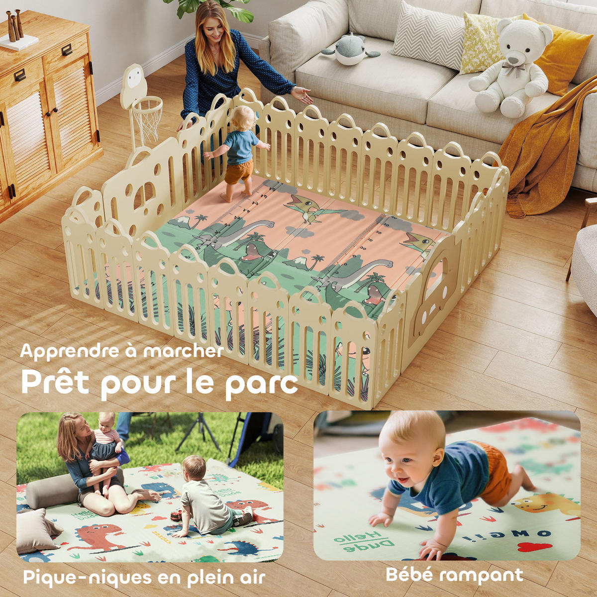SPIELMATTE DE-18928 faltbarer Laufstall, 196x176 cm Multicolor - Multicolor, Kunststoff (176/196cm) - ComfortXL