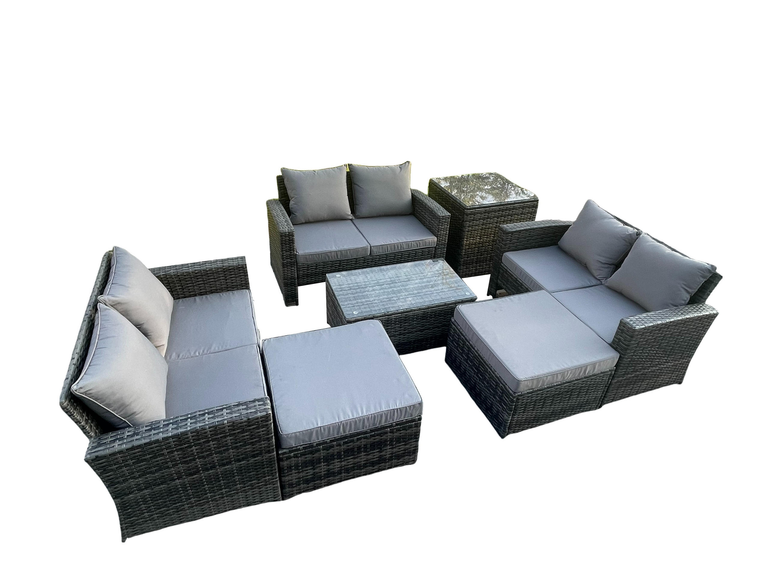 GARTENSOFA Hohe Rückenlehne Polyrattan Dunkelgrau 8-Sitzer - Dunkelgrau, Metall - Fimous
