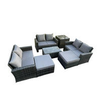 GARTENSOFA Hohe Rückenlehne Polyrattan Dunkelgrau 8-Sitzer - Dunkelgrau, Metall - Fimous